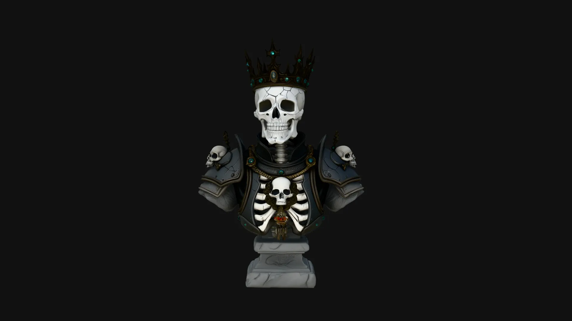 Crowned Skeleton King Bust Statue Design 2 - 3D Print Model 3D Print Model .c4d .max .obj .3ds .fbx .stl .blend