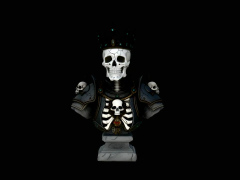 Crowned Skeleton King Bust Statue Design 2 - 3D Print Model Modelo de impresión 3D