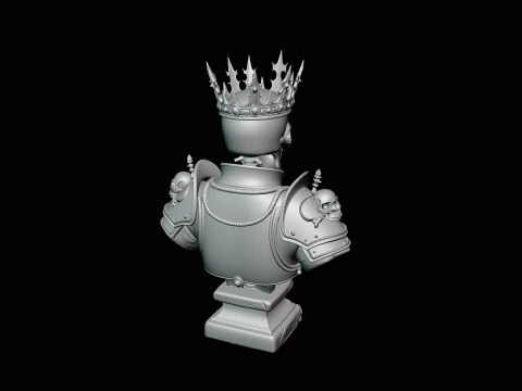 Crowned Skeleton King Bust Statue Design 2 - 3D Print Model 3D Print Model
