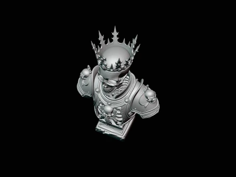 Crowned Skeleton King Bust Statue Design 2 - 3D Print Model 3D Print Model