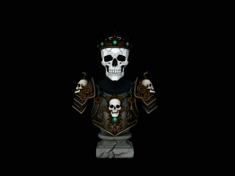 Crowned Skeleton King Bust Statue Design 3 - 3D Print Model Modelo de impresión 3D
