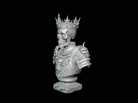 Crowned Skeleton King Bust Statue Design 3 - 3D Print Model 3D Print Model