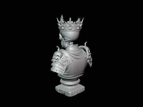 Crowned Skeleton King Bust Statue Design 3 - 3D Print Model 3D Print Model