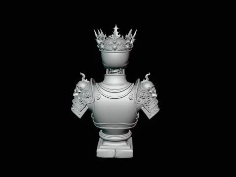 Crowned Skeleton King Bust Statue Design 3 - 3D Print Model 3D Print Model
