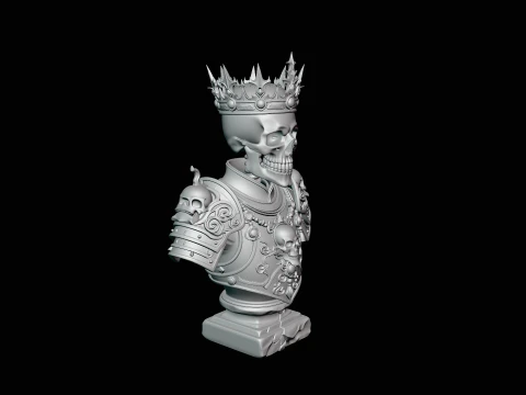Crowned Skeleton King Bust Statue Design 3 - 3D Print Model 3D Print Model