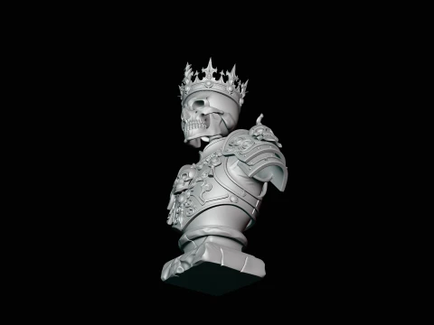 Crowned Skeleton King Bust Statue Design 3 - 3D Print Model 3D Print Model