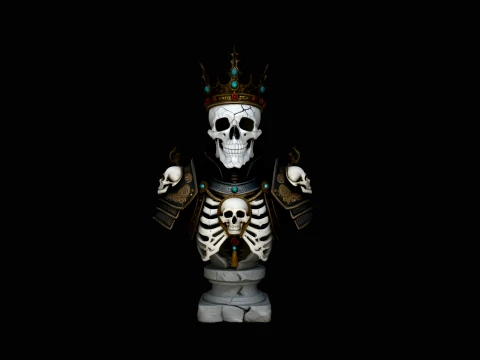 Crowned Skeleton King Bust Statue Design 4 - 3D Print Model Modelo de impresión 3D