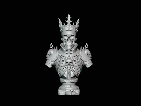 Crowned Skeleton King Bust Statue Design 4 - 3D Print Model 3D Print Model