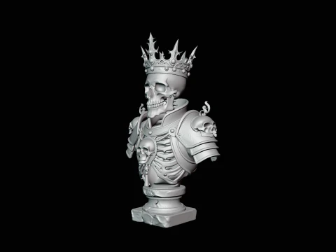 Crowned Skeleton King Bust Statue Design 4 - 3D Print Model 3D Print Model