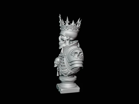 Crowned Skeleton King Bust Statue Design 4 - 3D Print Model 3D Print Model
