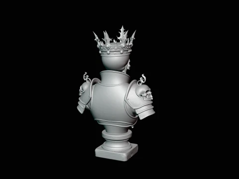 Crowned Skeleton King Bust Statue Design 4 - 3D Print Model 3D Print Model
