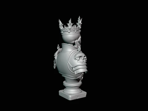 Crowned Skeleton King Bust Statue Design 4 - 3D Print Model 3D Print Model