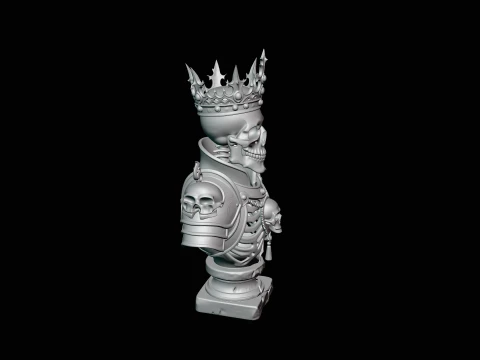 Crowned Skeleton King Bust Statue Design 4 - 3D Print Model 3D Print Model