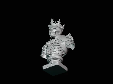 Crowned Skeleton King Bust Statue Design 4 - 3D Print Model 3D Print Model