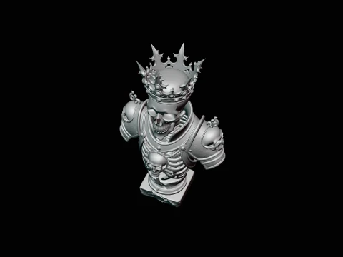 Crowned Skeleton King Bust Statue Design 4 - 3D Print Model 3D Print Model