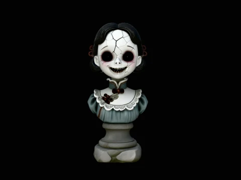 Cracked Porcelain Doll Bust Statue Design 1 - 3D Print Model Modelo de impresión 3D