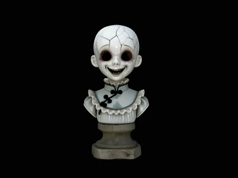 Cracked Porcelain Doll Bust Statue Design 2 - 3D Print Model Modelo de impresión 3D
