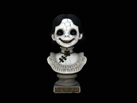 Cracked Porcelain Doll Bust Statue Design 3 - 3D Print Model Modelo de impresión 3D