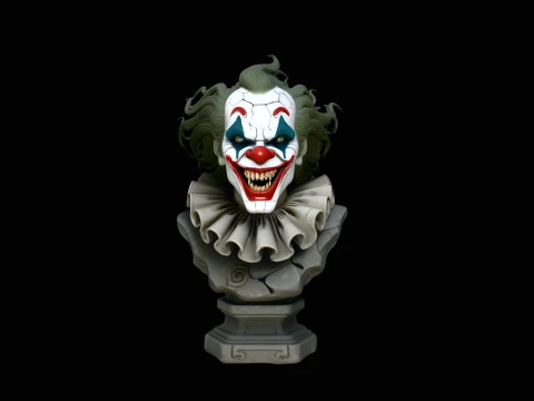 Evil Clown Bust Statue Design 1 - 3D Print Model Modelo de impresión 3D