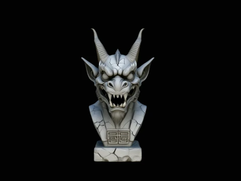 Dragon Skull Bust Statue Design 5 - 3D Print Model Modelo de impresión 3D