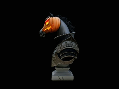 Pumpkin Head Horse Bust Statue Design 1 - 3D Print Model Modelo de impresión 3D