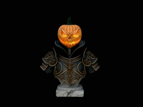 Pumpkin Head Knight Bust Statue Design 1 - 3D Print Model Modelo de impresión 3D