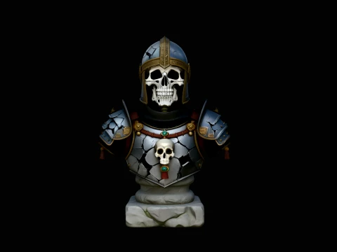 Skeleton Knight Bust Statue Design 1 - 3D Print Model Modelo de impresión 3D