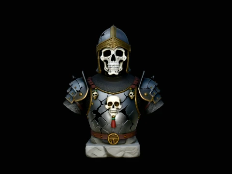 Skeleton Knight Bust Statue Design 2 - 3D Print Model Modelo de impresión 3D