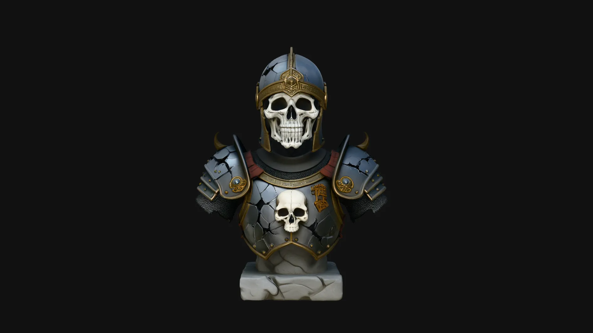 Skeleton Knight Bust Statue Design 3 - 3D Print Model 3D Print Model .c4d .max .obj .3ds .fbx .stl .blend 