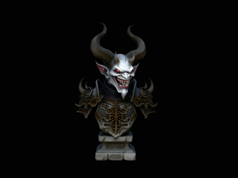 Horned Demon Lord Bust Statue Design 1 - 3D Print Model Modelo de impresión 3D