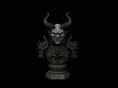 Horned Demon Lord Bust Statue Design 2 - 3D Print Model Modelo de impresión 3D
