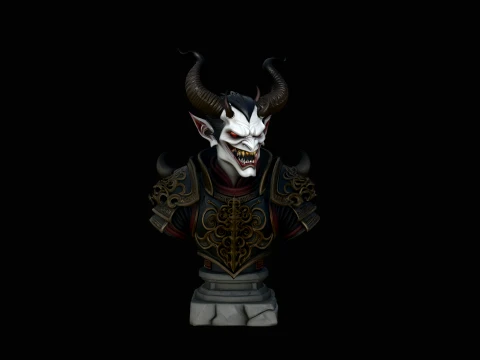 Horned Demon Lord Bust Statue Design 3 - 3D Print Model Modelo de impresión 3D