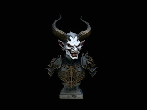 Horned Demon Lord Bust Statue Design 4 - 3D Print Model Modelo de impresión 3D