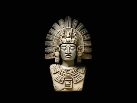Aztec Feather Headdress Bust Statue Design 2 - 3D Print Model Modelo de impresión 3D