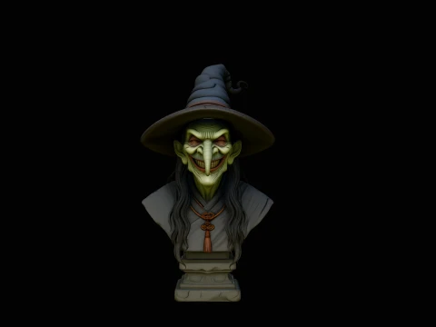 Old Witch Bust Statue Design 5 - 3D Print Model Modelo de Impressão 3D