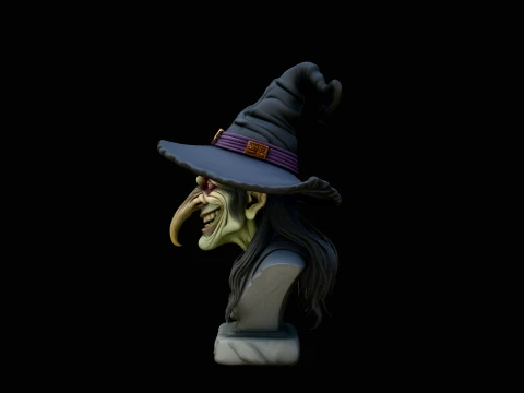 Old Witch Bust Statue Design 6 - 3D Print Model Modelo de Impressão 3D