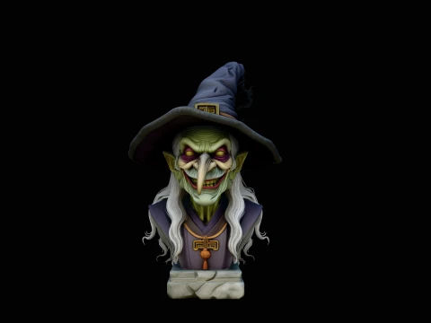 Old Witch Bust Statue Design 7 - 3D Print Model Modelo de Impressão 3D