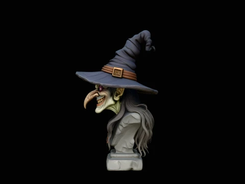 Old Witch Bust Statue Design 8 - 3D Print Model Modelo de Impressão 3D