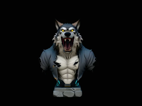 Werewolf in Jacket Bust Statue Design 1 - 3D Print Model Modèles 3D en vedette
