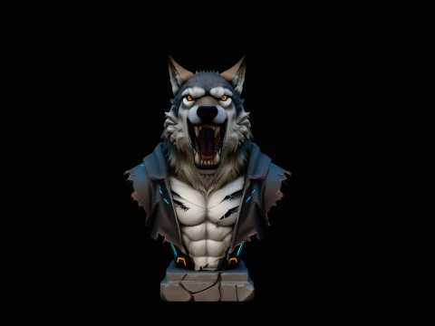 Dise&ntilde;o de estatua de busto de hombre lobo con chaqueta 3 - Modelo de impresi&oacute;n 3D Modelo de impresión 3D