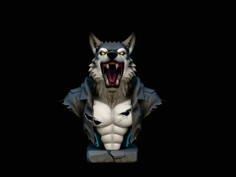 Werewolf in Jacket Bust Statue Design 4 - 3D Print Model 3D Print Model