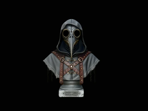 Plague Doctor Bust Statue Design 8 - 3D Print Model Modelo de Impressão 3D