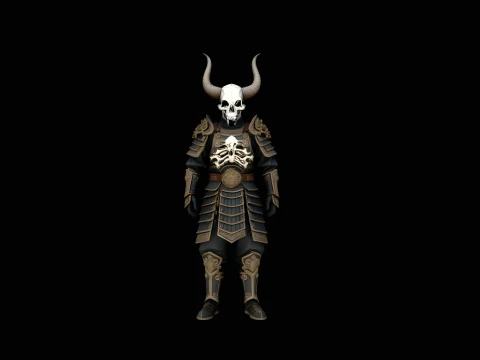 Horned Skull Armor Bust Statue Design 1 - 3D Print Model 3D Print Model