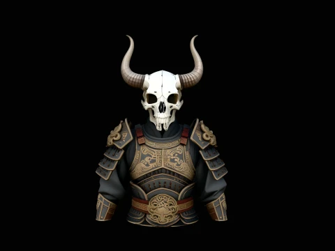 Horned Skull Armor Bust Statue Design 2 - 3D Print Model 3D printmodel