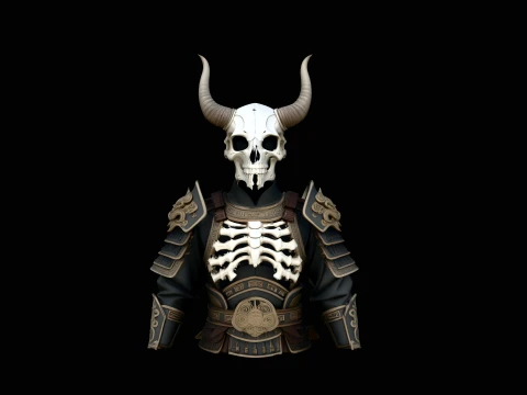 Horned Skull Armor Bust Statue Design 3 - 3D Print Model 3D Print Model