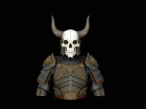 Horned Skull Armor Bust Statue Design 4 - 3D Print Model 3D Baskı Modeli
