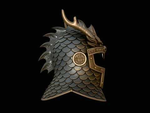 Dragon Scale Helmet Statue Design 2 - 3D Print Model 3D printmodel