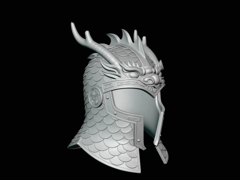 Dragon Scale Helmet Statue Design 2 - 3D Print Model 3D Print Model