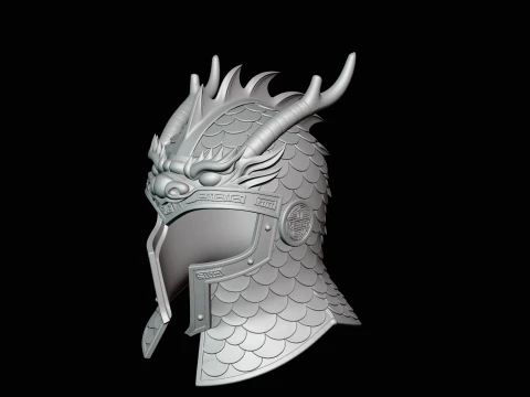 Dragon Scale Helmet Statue Design 2 - 3D Print Model 3D Print Model