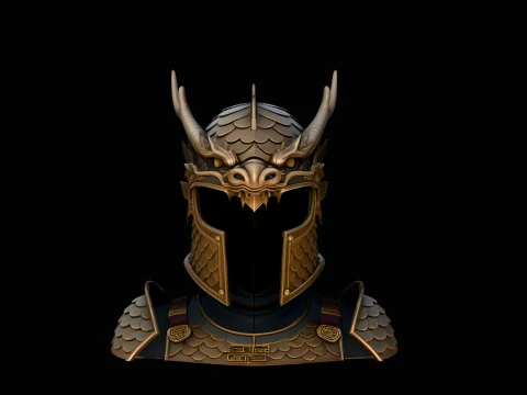 Dragon Scale Helmet Statue Design 3 - 3D Print Model 3Dプリントモデル